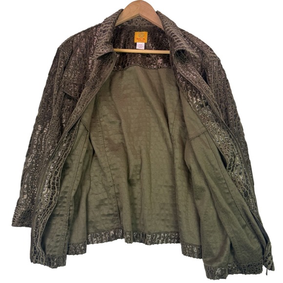 Ruby Rd Snake Print Animal Print  Zip Up Jacket Olive/Brown Lightweight Size 22W - Picture 3 of 11